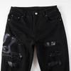 Herren Slim Fit Ripped Jeans mit Schlangenstickerei - Europäischer und Amerikanischer Stil