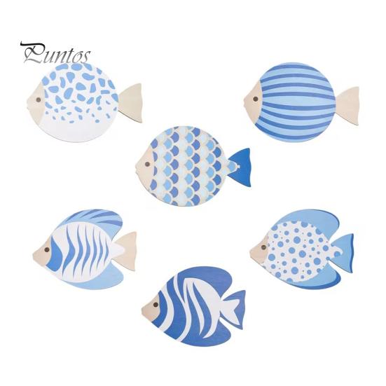 Adhesive Fish Cutouts for Walls 6Pcs Wooden Wall Decor, Marine Striped Ocean Theme Stickers, Self-Adhesive Nature Inspired Art Coastal Beach Kids Room