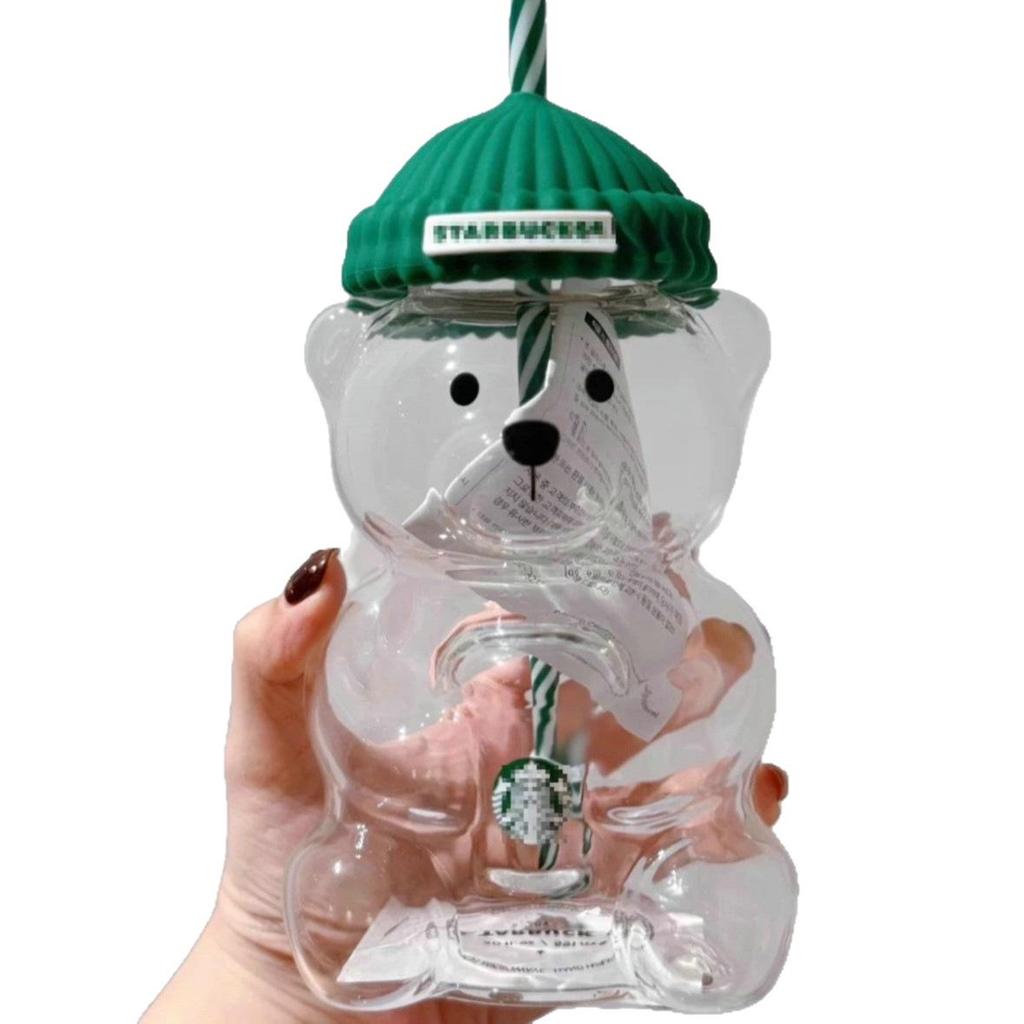 Cute Bear-Shaped Glass Cup with Straw - 20oz Portable Ice King Cup