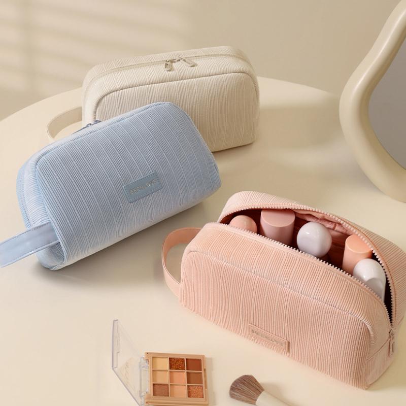 New Corduroy Travel Makeup Bag Portable Zipper Cosmetic Bag with Handle Large Capacity Toiletry Bag for Women