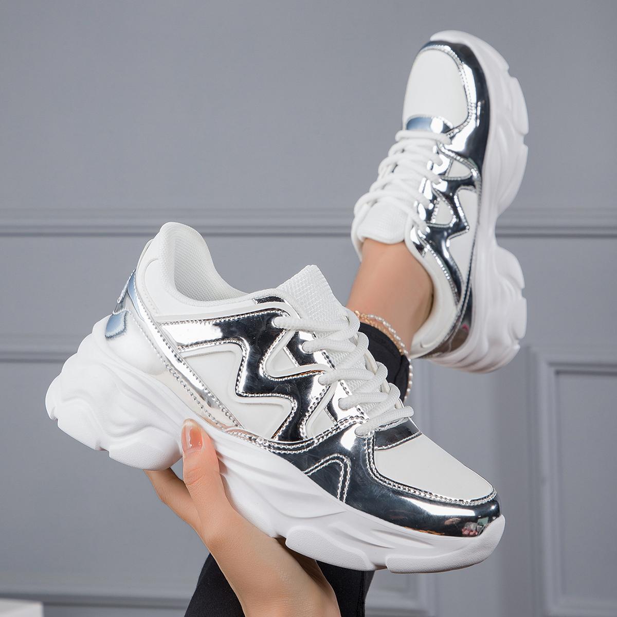 

Кросівки Фітнес Спорт Повсякденне взуття Взуття для бігу Джинси Laodie жіноче взуття Повсякденне взуття з круглим носком Низький верх скейт взуття 35 срібний