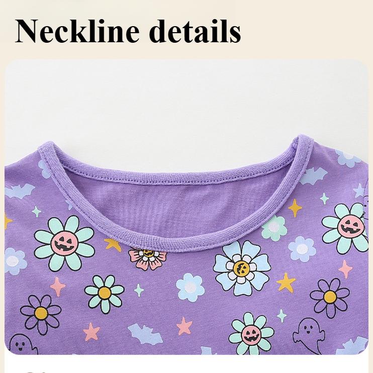 Girls Autumn Crew Neck Girls Dress Halloween Patch Long Sleeve Skirt