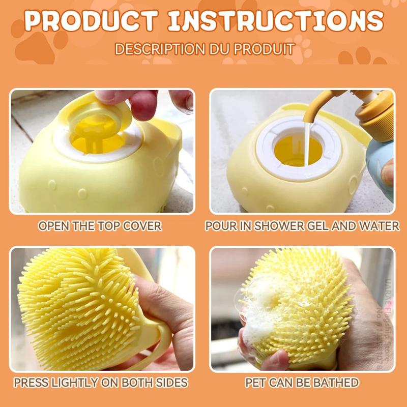 Silicone Pet Brush Head Comb Can Be Added with Liquid, Dog and Cat Bath Brush, Bathing Massage and Cleaning Brush Dog Grooming