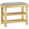 Shoe Bench with Seat, Bamboo Bench with Storage, 2 Open Compartments, Bench 60 X 29 X 49 Cm Grey