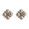 Retro Style New Four Leaf Grass Fresh Water Bright Pearl Earrings 925 Silver Ear Pin EARRINGS Metal Earrings