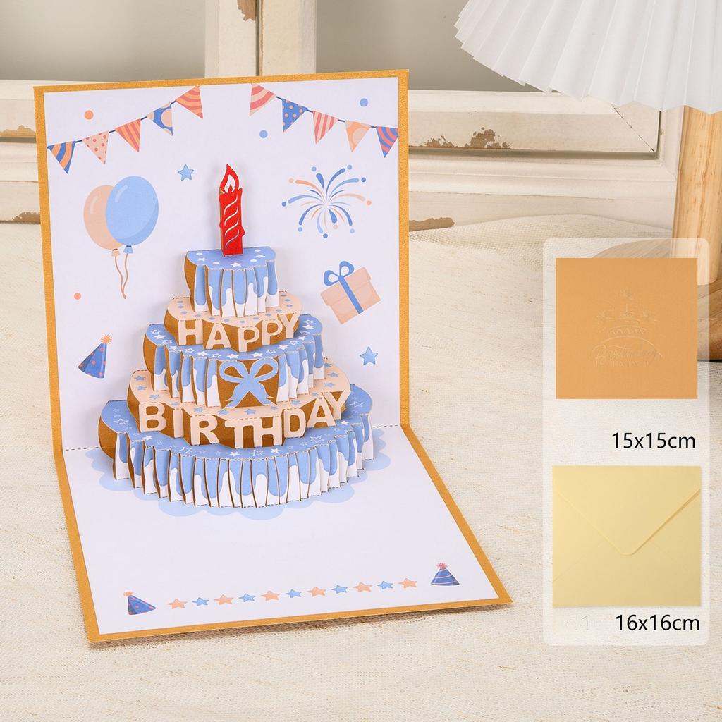 3D Stereo Birthday Card Color Birthday Cake Advanced Paper Carving Folding Blessing Card Birthday Gift Card