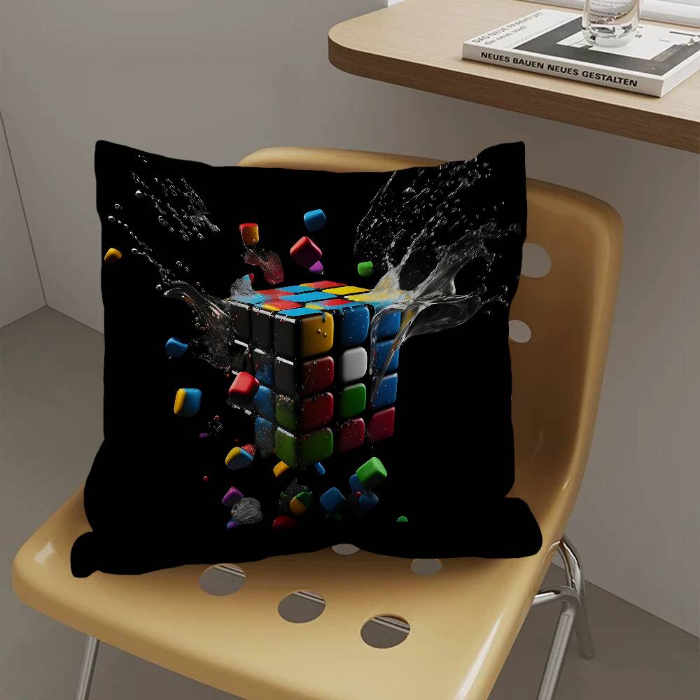 Car Living Room Sofa Cushion Cover Rubik'S Cube Cartoon Pattern Cushion Cover Luxury Home Decoration Pillow Cover