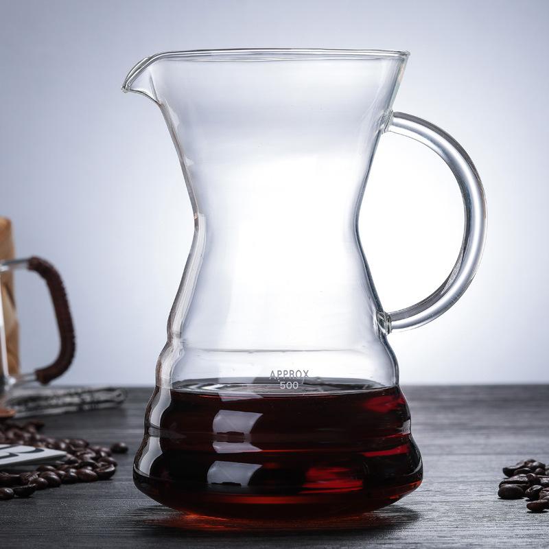 Стеклянный кофейник, высокоборосиликатный кофейник для ручного заваривания, кофейник для совместного использования, бытовой стеклянный кофейник, устойчивый к высоким температурам 500ml
