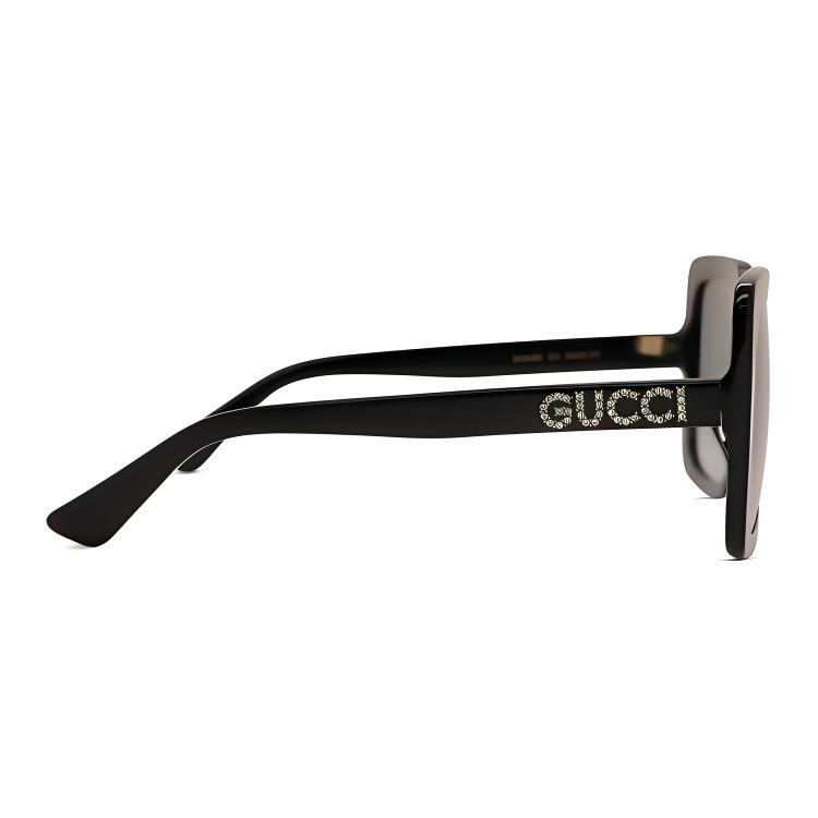 GUCCI Diamond-set logo square-frame sunglasses with plate frame women's black and gray
