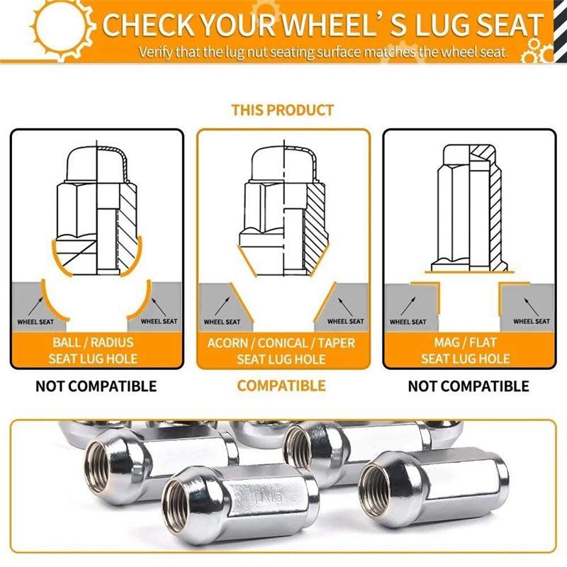 QB-24Pcs Car Lug Nuts M14X1.5 Thread Cone Seat Car Wheel Nuts Parts Accessories For Ford Silverado GMC 1999-2019