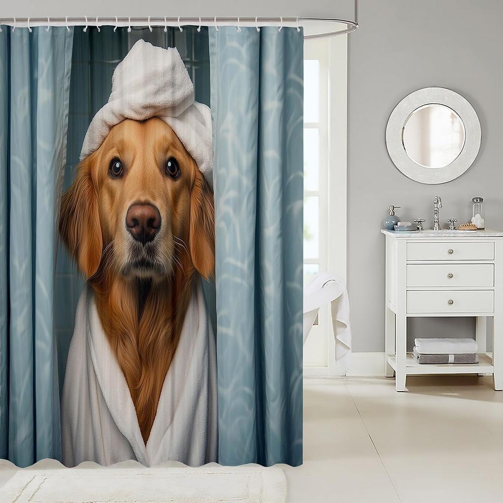 Funny Golden Retriever Shower Curtain for Bathroom Decor Kids Puppy Dog Bath Curtain Boys Girls Dachshund Bathroom Accessories