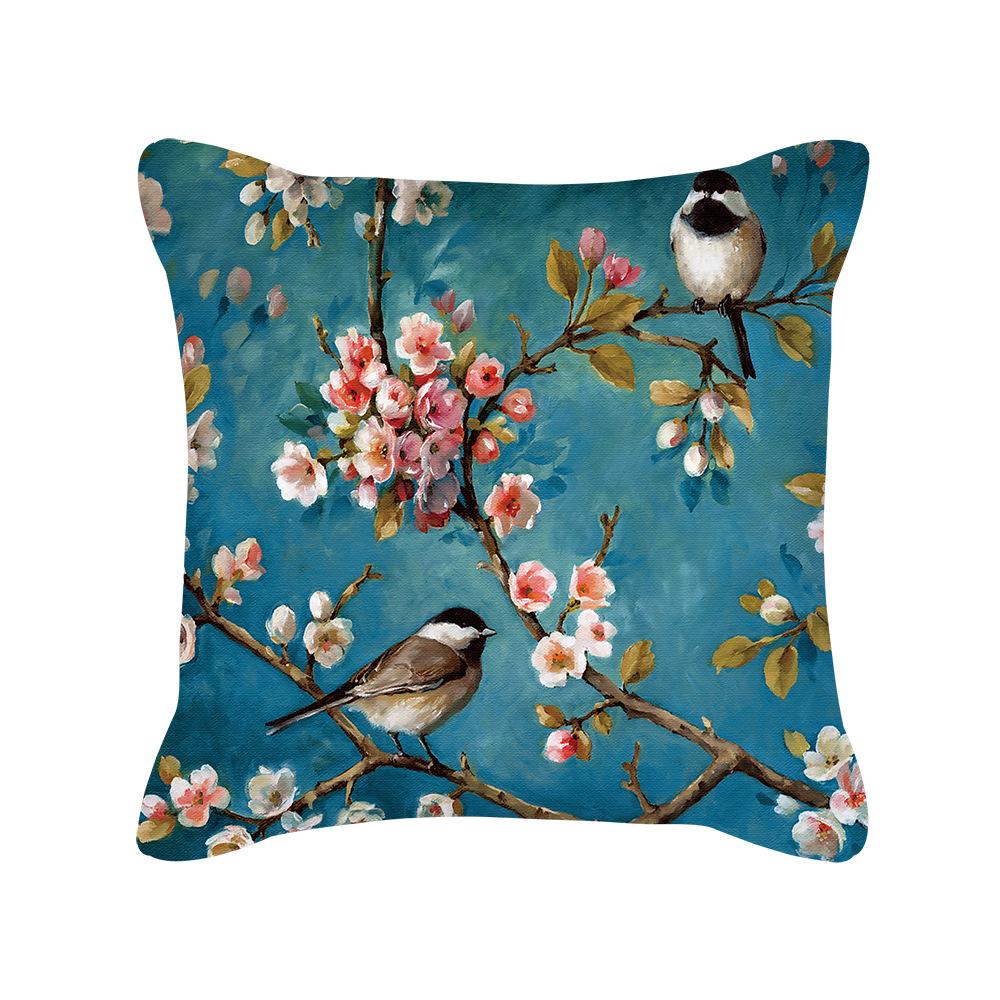 Nordic Plant Pillow Cover, Retro Flower and Bird Peach Skin Pillow Cover, Sofa Pillow, Office Cushion
