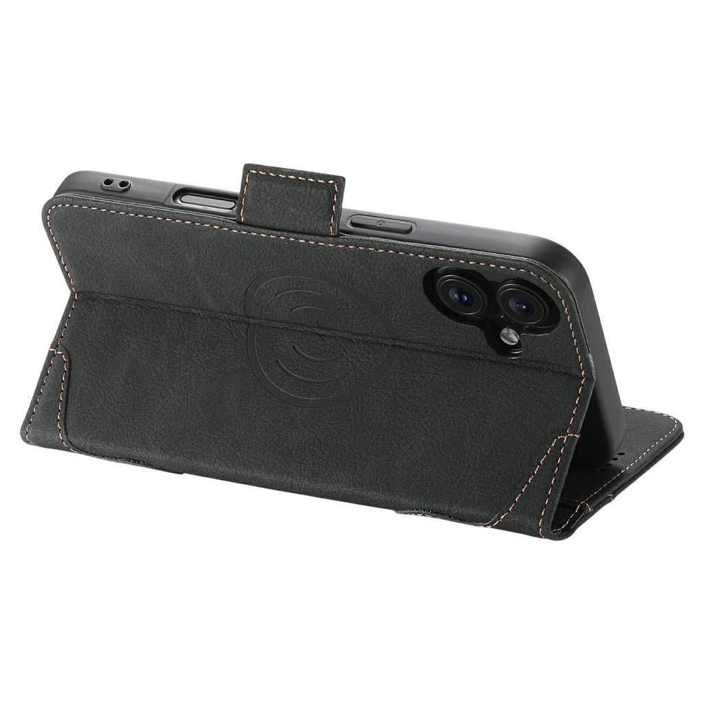 SUTENI J07 For iPhone 17 Case Compatible with MagSafe Litchi Texture Leather Wallet Phone Cover