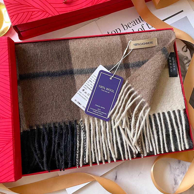 100 cashmere scarf women's autumn and winter versatile black coffee scarf winter advanced sense