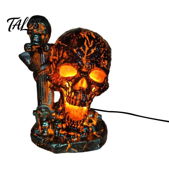 Dark Aesthetic Night Light Skull Table Lamp, Halloween Glowing Skeleton Resin Figurine, Gothic Ambient Bohemian Interior Accents for Mantel