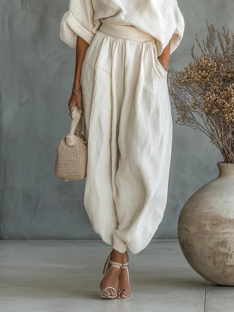 2026 Spring Wide-Leg Casual Lantern Pants - Cotton Linen Blend