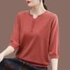Korean Fashion Women Big Size Knit T-Shirt Female Clothing Spring Summer 3/4 Sleeve Pullover Tees Loose Casual Solid Vintage