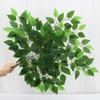 12PCS Green Plants Artificial Banyan Leaf Branch Plastic Tree Rattan Landscaping Accessories Wedding Garden Home Christmas Decor