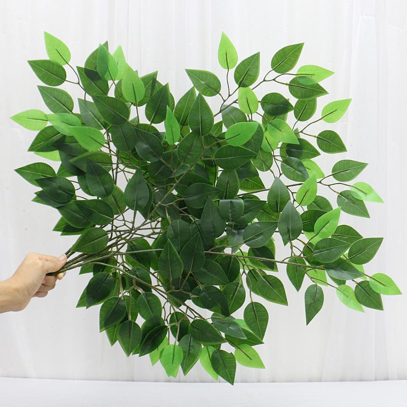 12PCS Green Plants Artificial Banyan Leaf Branch Plastic Tree Rattan Landscaping Accessories Wedding Garden Home Christmas Decor