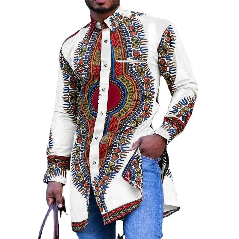 Men'S African Ethnic Style Digital Positioning Printed Shirt Medium And Long Shirt 944723 Spot