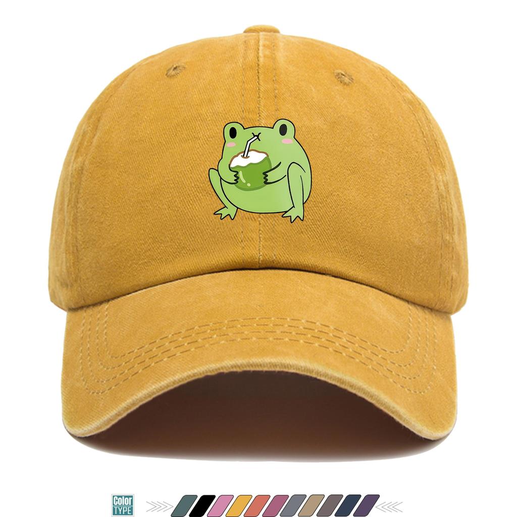 pc Coconut Milk Frog Print Baseball Cap Unisex Breathable Adjustable Duckbill Cap Suitable for All Seasons Multifunctional