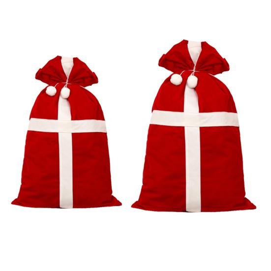 Christmas Candy Bag Xmas Treat Bag Fabric Snack Wrapping Bag Red Flocked Party Favor Bag for Holiday Decor Gift Wrapping