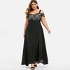 Plus Size Off-the-Shoulder Floral Lace Spaghetti Strap Chiffon Maxi Dress