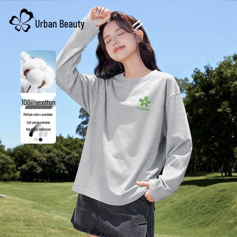 Women's Pure Cotton Long-Sleeve T-Shirt with Floral Chest Logo