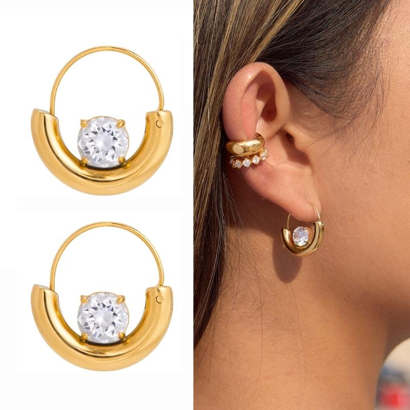 Unique Drop Earrings with Sparkling Zircon Stones Stainless Steel Texture Comfortable and Stylish Jewelry for Any Outfit