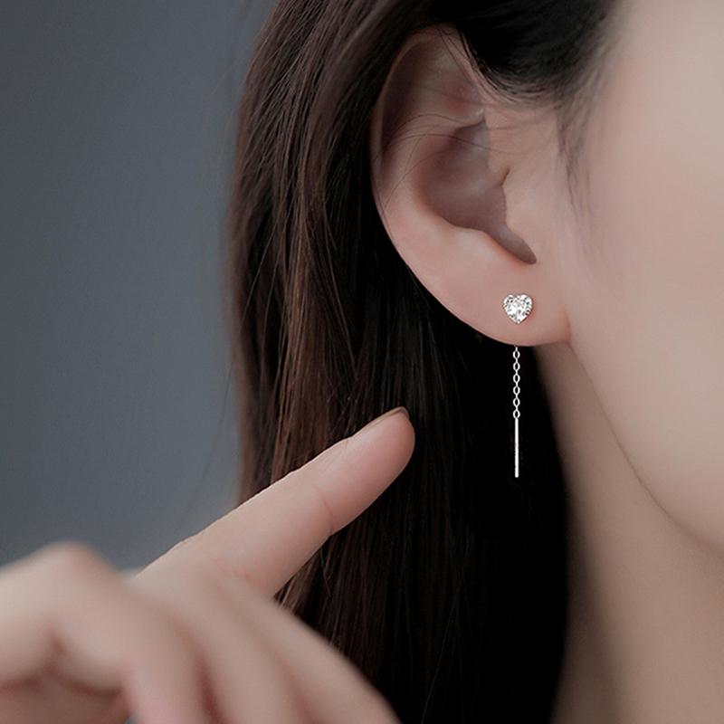 1Pc Zircon Ear Wires Heart Star Earrings Long Temperament Versatile Tassel