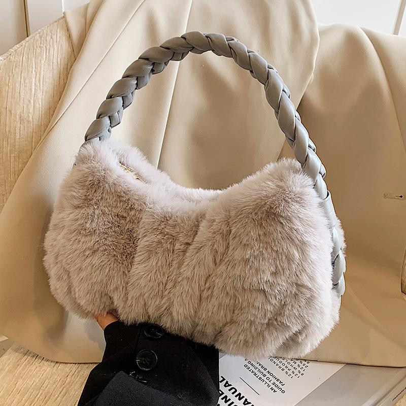 Design de nișă de toamnă și iarnă Geantă răsucită de mână pentru navetă Toamnă și iarnă Pluș de înaltă calitate Geantă de umăr unică sub braț