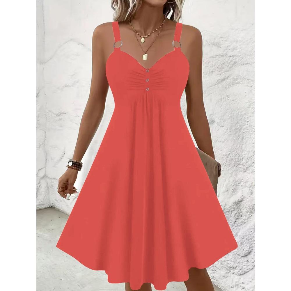 Women's Plus Size Sweetheart Neck Sleeveless A-Line Midi Dress with Ruched Detail