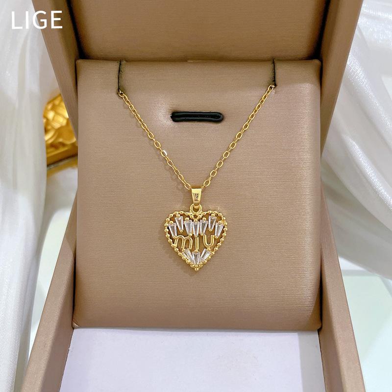 Necklace Earrings Set Light Luxury Full Of Diamonds And Empty Love Personality Temperament Banquet Earrings Item Group