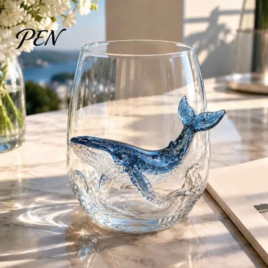 Decorative Coastal Style Water Cup Octopus Glass Tumbler, Ocean Whales Seahorses Crabs Jellyfish Cocktail for Home Nautical Theme Bar Accessories Bar,