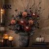 Outdoor Halloween Decor Artificial Branch with Pumpkin And Eyeball, Black Glitter Fake Twig Party Maple Leaves for Gothic Vase Filler, Party,