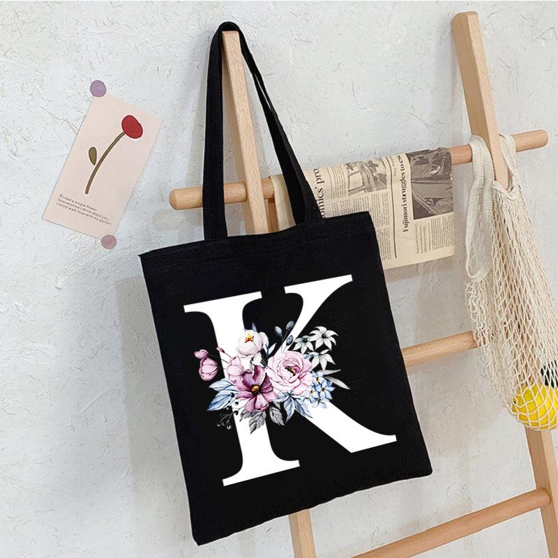 Alphabet24 Letter Print Student Portable Canvas Bag Tote Bag Large Capacity Messenger Bag