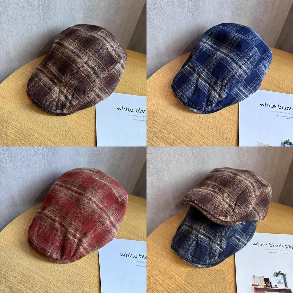 Retro Checkered Beret With Sunshade And Ventilation For Casual Outdoor Use