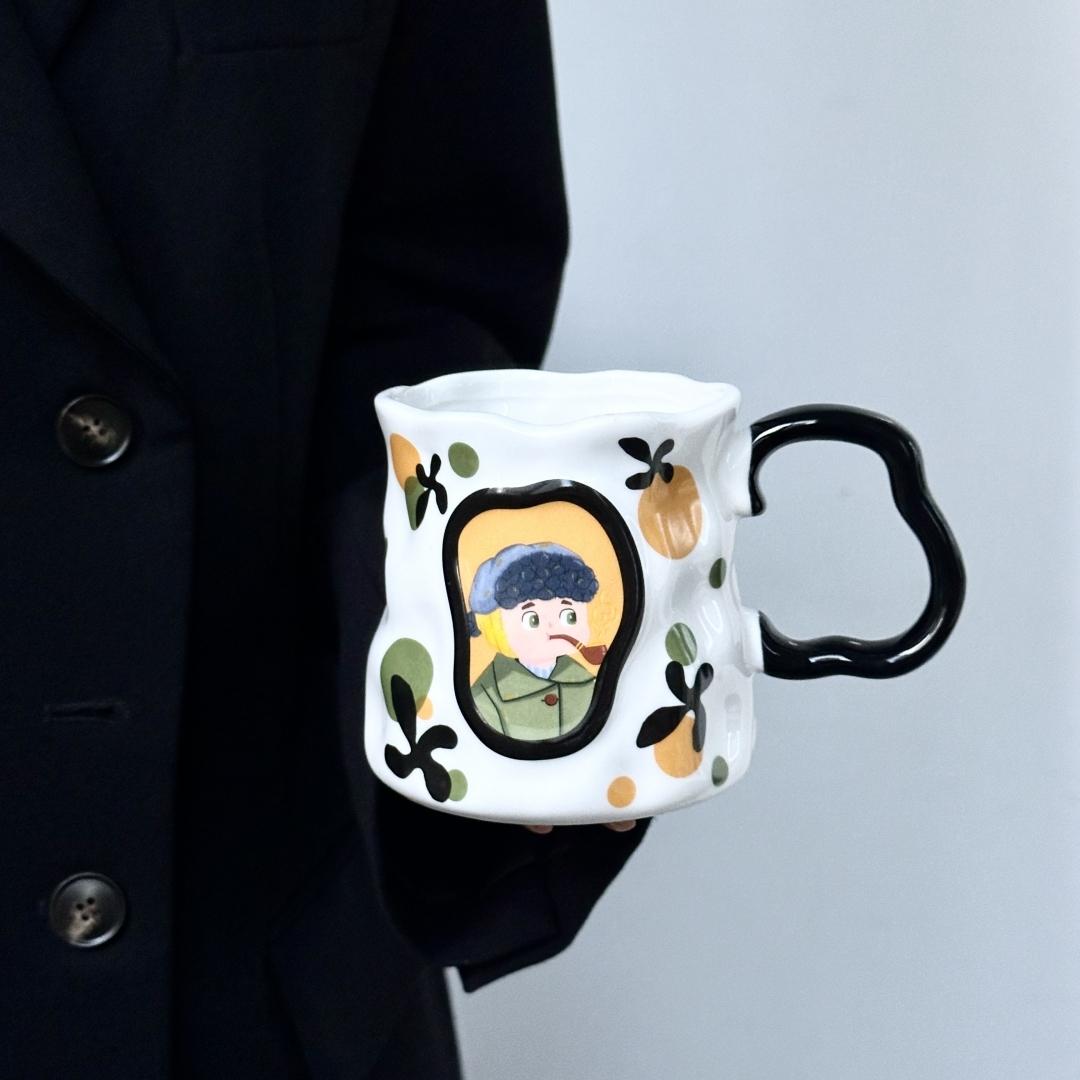 

Оригинальный дизайн Милая мультяшная кружка Керамическая Девушка Мона Лиза с жемчужными серьгами Ван Гог Офисная кружка для напитков Подарок на день рождения