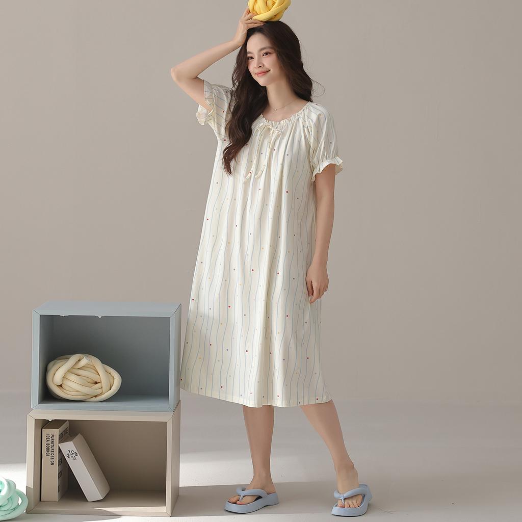Modal Cotton Unique Beautiful Nightdress Women's Summer Short-sleeved Pajamas Dress Women Can Wear Loungewear