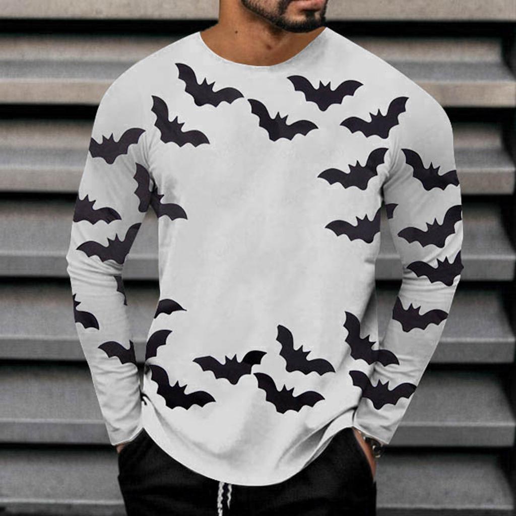 Spring and Autumn Round Neck 3D Bat Printed Top Fashionable Casual Long Sleeved Men's T-shirts