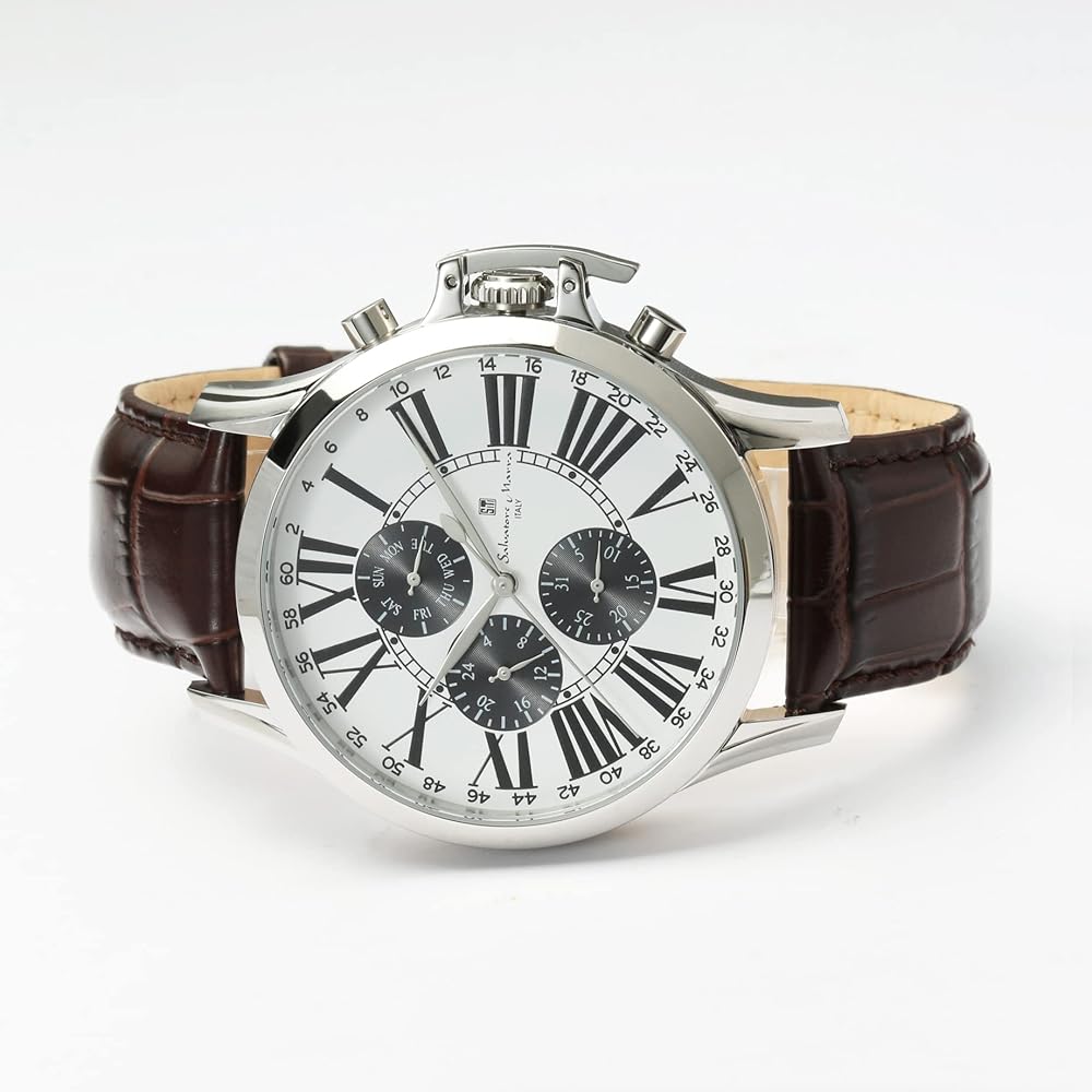 Salvatore Marra Men's Quartz Analog Watch White Leather Strap Business Casual with Watch Cloth