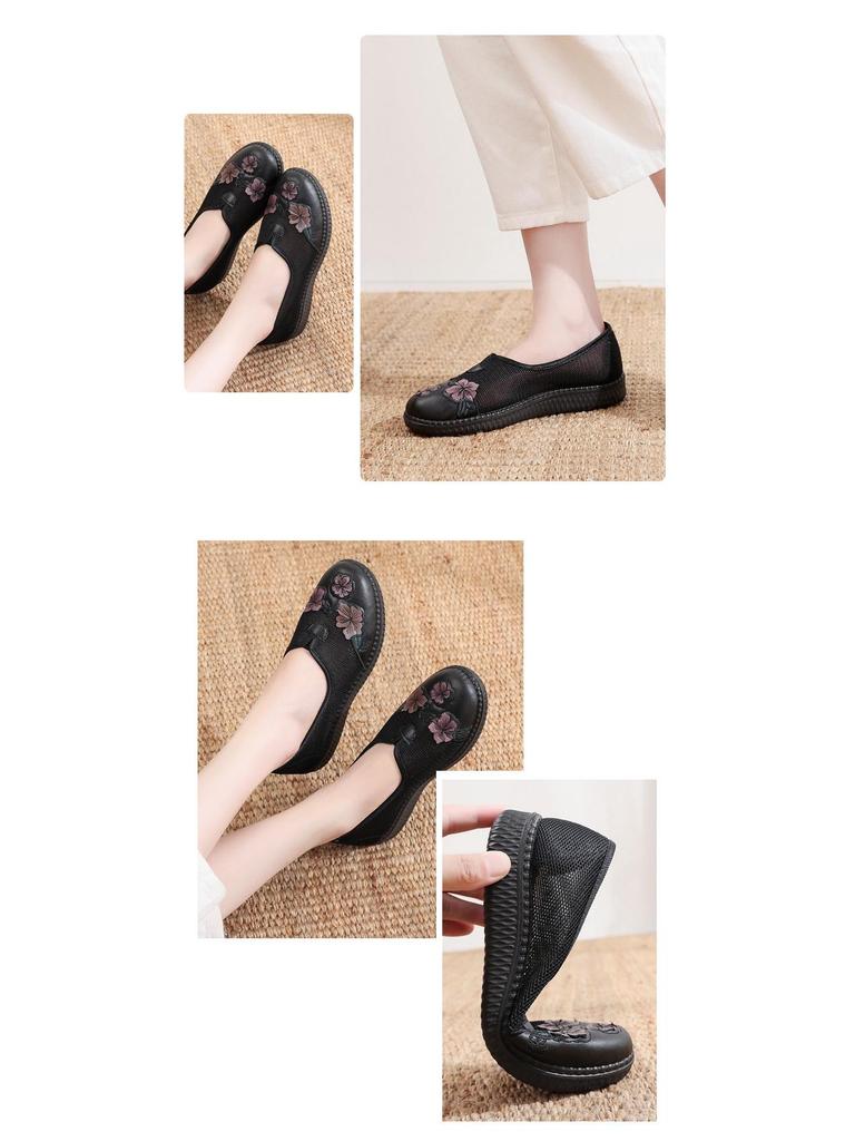 2025 Women's Spring/Summer Round Toe Mesh Shoes: Anti-Slip, Soft Sole, Breathable Comfort for Middle-Aged & Elderly