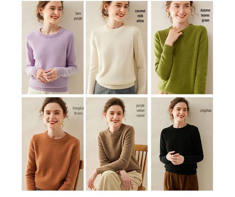 Women's Pure Cashmere Round Neck Knitwear - Warm, Casual, Urban Style for Autumn/Winter