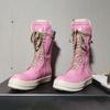 Fashion Trendy Men Women Motorcycle Boots Designer Shoes Pink Black Genuine Leather Unisex Casual Flats Platform High Top Shoes