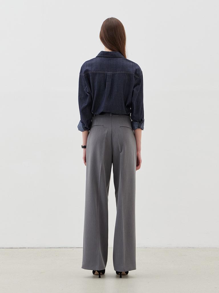 Leusejiem One-Pleat Wide Slacks - Gray