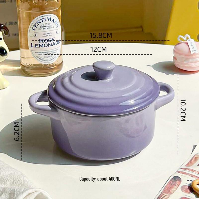 Gradient Ceramic Underglaze Stew Pot with Lid - Double Ear Bowl for Soup, Stews, or Steamed Eggs