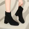 French Suede Velvet Short Boots Autumn and Winter 2025 New Square Head Thin Martin Boots Women's Elastic Thin Boots Thick Heel Boots