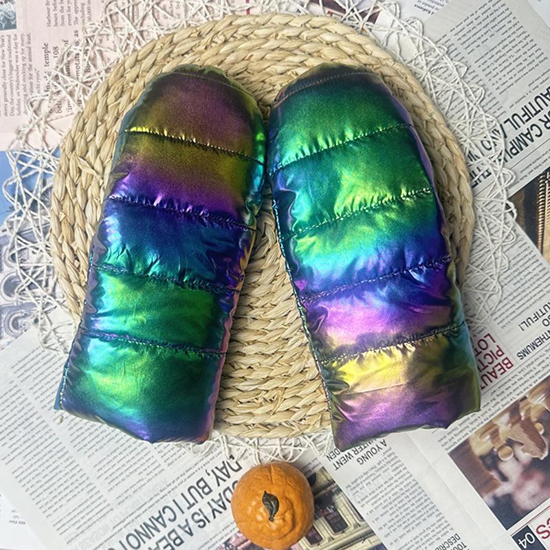 Fleece Thickened Warm Cute Lady Outdoor Gloves Windproof Cold Cycling Colorful Glossy Hand Stuffy Student