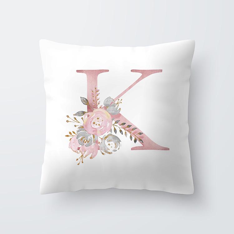 Pink Letter Decorative Floral Pillow Gold Alphabet Cushion for Sofa Polyester Pillowcase Decoration Salon