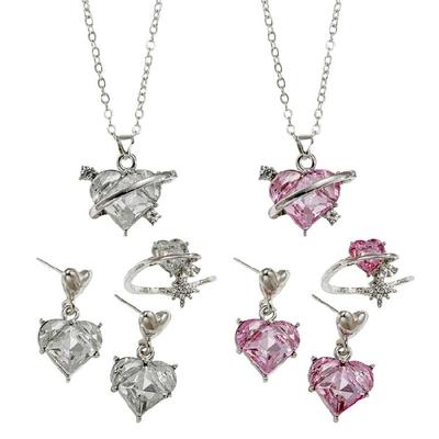 Mode Braut Halskette Anhänger Ohrringe Herz Ringe Anhänger Schmuck Party Schmuckset Tropfenohrringe für Mode Braut